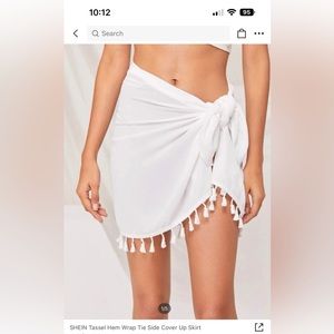 White Tassel Hem wrap tie skirt swim cover